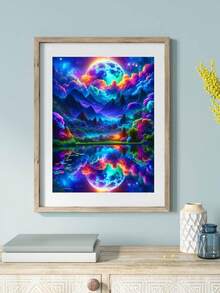 1件套月亮钻石画艺术套装，抽象山脉钻石画，适合初学者，全钻圆形宝石艺术画，手工家居墙面装饰礼品，无框，多种尺寸可选 - XY1-568 - 查看 6