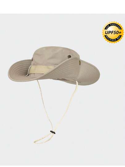 1pc Outdoor Fishing Hat, Wide Brim Bucket Hat With Drawstring, Suitable For Hiking, Fishing, Climbing, Lightweight & Breathable, UV Protection, Unisex