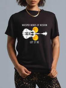 100% Cotton Whisper Words Of Wisdom Let-It Be Tshirt Guitar Lake Shadow T-Shirt Women's Men's Black Crew Neck T-Shirt Breathable Summer Tee Vacation Tops Fashion T-Shirt Dress - Black - View 5