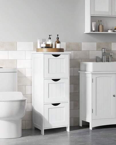 Bathroom Storage Cabinet With 3 Drawers For Living Room, Dining Room And Kitchen, Modern Style, Matte White, 30 X 32 X 81 Cm