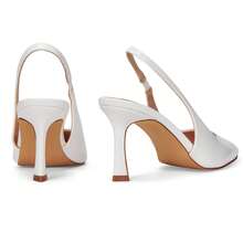 Womens Slingback Pointed Toe Stiletto Pumps Closed Toe Kitten Heels Slip On Elastic Strap Heel Sandals - Milky White - View 5