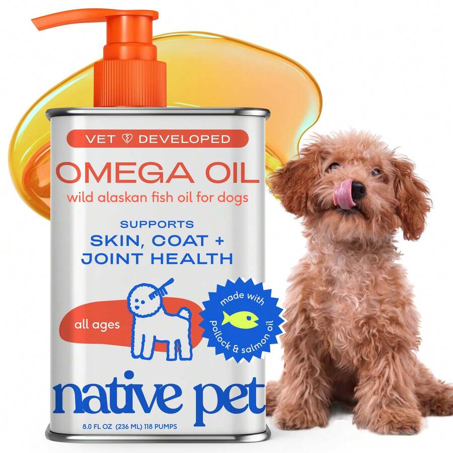 Native Pet Omega 3 Fish Oil For Dogs & Cats - Promotes Healthy Skin, Shiny Coat, & Strong Joints - Made With Wild Alaskan Salmon Oil For Dogs – Tasty, Fast-Absorbing Omega 3 6 9 Liquid Supplement- 8oz - White - View 1