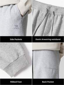 CAMEL CROWN Men's Sports Pants Spring Cotton Knit Sweatpants Black Loose Drawstring Casual Long Pants - Light Gray - View 3