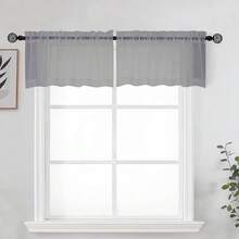 Grey Sheer Kitchen Valance For Windows Set Of 2, Small Modern Rod Pocket Voile Valance Curtain Window Treatment Decor For Living Room Bathroom Cafe Laundry Basement, 42inch W X 14inch L,42inchWx14inchL(Packof2),Grey - 灰色 - 查看 1