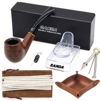 1 Set de Accesorios para Pipa, Incluye: 1 X Pipa SD-106, 20 X Limpiapipas, 1 X Herramienta 3-en-1 para Pipa, 1 X Bandeja Apretadora, 1 X Bolsa de Tela, 1 X Estante para Pipa, 1 X Caja de Regalo, 1 X Aguja para Pipa, 4 X Juntas, Regalo de Alta Calidad para Cumpleaños, Día de San Valentín