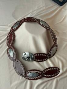 Y2K Edgy Patchwork Waist Belt For Women, Metal Grommet Decor, PU Leather, Fits All, Suitable For Music Festivals, Halloween, Christmas And Daily Wear - Brown - View 6