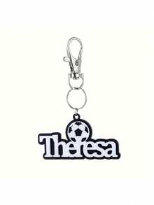 Personalized Football Keychain - Custom Name Tag, With Football Design, Light Blue & Pink Letters, Sturdy Zinc Alloy, Lobster Clasp, Ideal Gift For Valentine's Day And Birthday, Sports Themed Accessory, Sports Keychain | Personalized Name Tag | Sturdy Zinc Alloy, Football Accessory, Football Keychain, Purple Initial Letter Keychain, Pink Football Pendant, Initial Keychain, Bag Accessory, Women Keychain - Style 5 - View 5