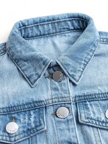 Girls Casual Washed Denim Jacket, Lightweight And Versatile For All Seasons