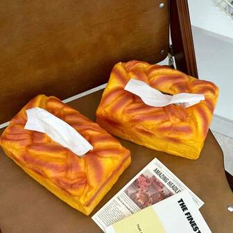 1pc Creative Simulation Bread Design Plastic Tissue Box Holder, Square Shaped, Novelty Tissue Dispenser For Home, Car, Living Room, And Dining Room Decor