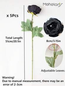 MEHELANY 5/2/1件 20.1英寸人造牡丹花，塑料花茎，复古黑色牡丹人造花，丝绸仿真花束，适合房间装饰、家居桌面花瓶、DIY婚礼、派对中心装饰、万圣节、感恩节、亡灵节仿真花家居装饰 - 黑色 - 查看 9