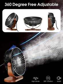 USB Powered Desktop Fan, Mini Electric Fan (Wood Grain Base, Compact With Hook), Suitable For Home Office, Bedroom, School, Outdoor Camping And Travel - Multicolor - View 7