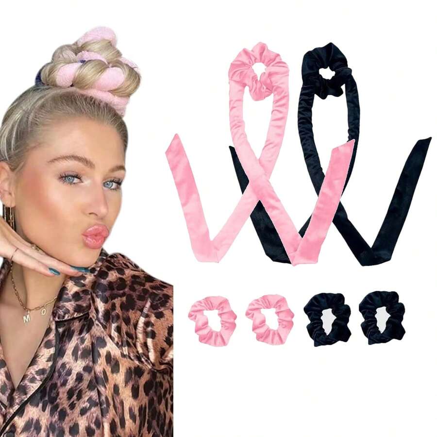 Mcbki Set de rizador sin calor, incluye rizador de terciopelo, diadema, rizador DIY fácil y accesorios, caja de regalo perfecta para mujeres, rizador, rizador sin calor, rizador, productos y accesorios para el cabello, esencial para el salón y los viajes