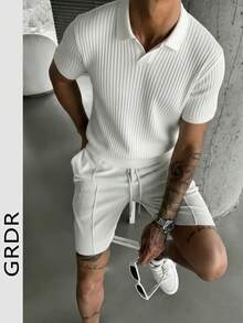 GRDR Men's Solid Color Short Sleeve Knit Sweater, Fashionable For Summer - White - View 2