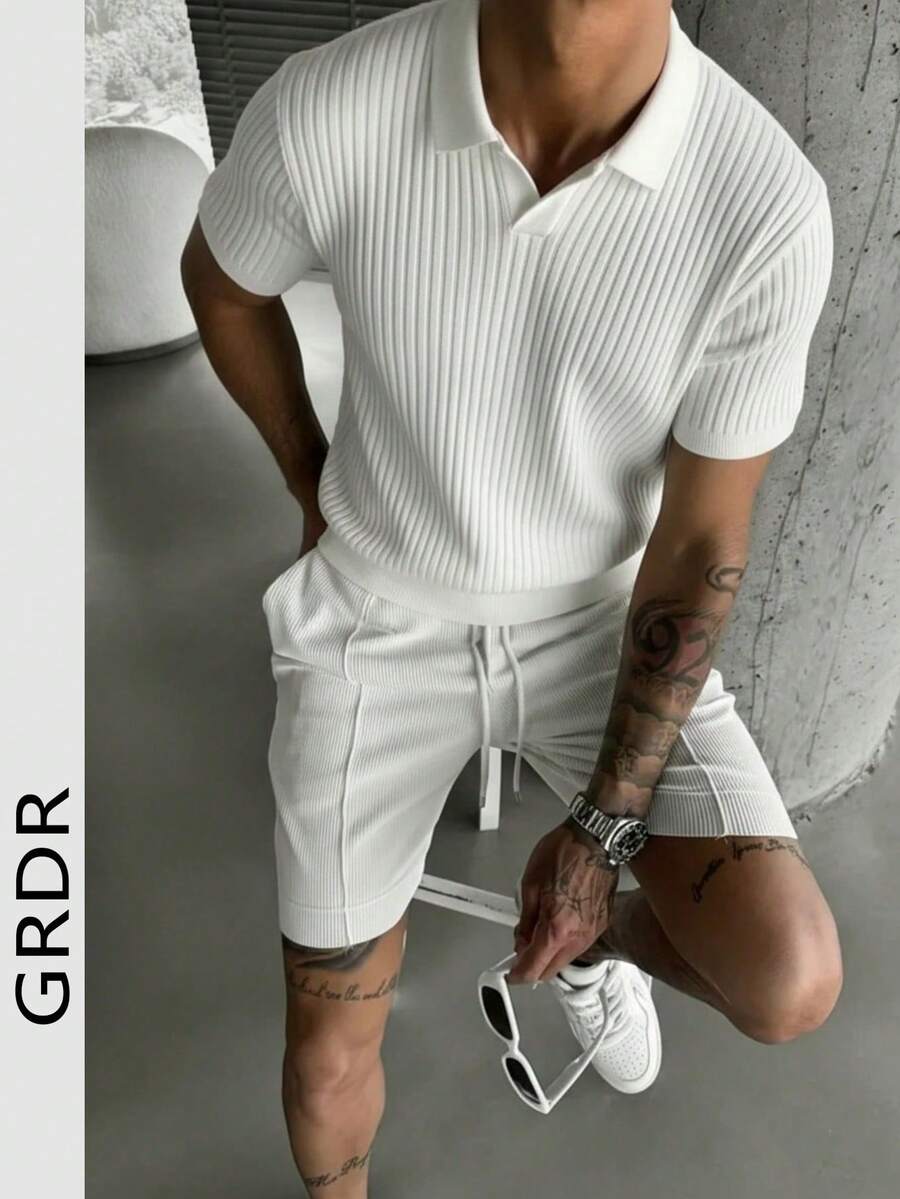 GRDR Men's Solid Color Short Sleeve Knit Sweater, Fashionable For Summer