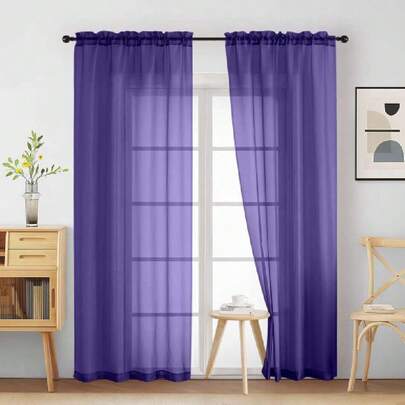 Cortinas transparentes moradas de 90 puadas de largo, 2 paneles, cortinas traslúcidas para filtrar la luz, para recámara, sala de estar, cortinas transparentes de gasa suave y ventilada,30826904