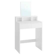 Modern White Dressing Table With 2 Drawers, Large Mirror, Anti-Tip Kit - White - View 8