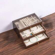 Brown Retro Style Acrylic Jewelry Box, Three-Layer Drawer Design, Partitioned Storage For Necklaces, Earrings And Rings, Easy Storage For Earrings Necklaces, Fashionable Storage Box, A Choice For Holiday Gift Texture - Brown - View 8