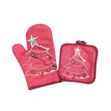 Manoplas y agarraderas navideñas con bonito estampado, antideslizantes y resistentes al calor, para cocina - Rojo coral - Ver 6