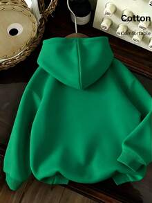 Áo cotton nữ, áo nỉ trùm đầu dáng rộng cơ bản, áo dài tay với chất liệu cotton mềm mại, thoáng khí và rủ, hoàn hảo cho mùa xuân và mùa thu. - màu xanh lá - Xem 2