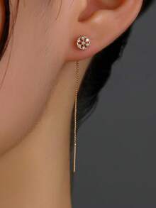 1 Cặp bông tai xỏ lỗ tua rua đính đá Cubic Zirconia hình lục giác vàng dành cho nữ - Vàng - Xem 3