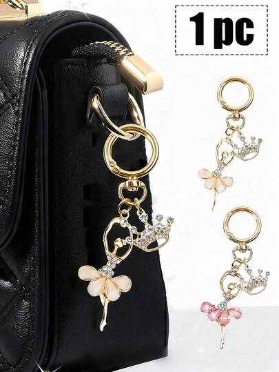 Elegant Ballet Dancer Charms Keychain, Sparkling Ballerina Pendant, Crystal Crown Pendant, Diy Jewelry Accessories, Enamel Alloy Ballet Dancer Keyring, Ballet Themed Exquisite Charm, Diy Craft, Elegant Car Ornament, Purse Accessory, Bookbag Decoration, Aesthetic Balletcore Jewelry, Good Luck Charm, For Car Keys & Handbag Charm, Christmas Gift, Valentine'S Day, Birthday Present, New Year Gift