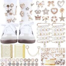 Junk Socks Charms Kit 260Pcs Gold Brooches And Pins Women Pearl And Sock Charms With Safety Pins Accessories Decorating And Personalizing Socks - 60 Pcs Shoe Charms - View 1
