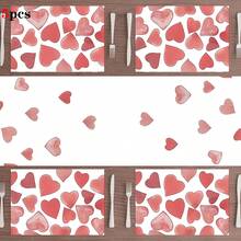 1/4/5/10件装情人节桌旗和餐垫,小爱心图案,多种尺寸可选,可水洗重复使用,室内/室外餐桌布,适用于周年纪念、婚礼派对、家居装饰 - 彩色 - 查看 10