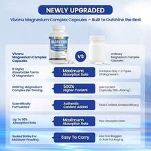 VIVONU 1000mg Magnesium Composite Capsule, Containing 8 Elements, Including Glycine, Citrate, Malate, Calcium Taurate, Oxides, Carbonates, Aspartic Acid, Taurine Bone, Muscle, Recovery, Energy, Vegan, Non GMO, 90 Capsules - 4瓶 - 查看 3