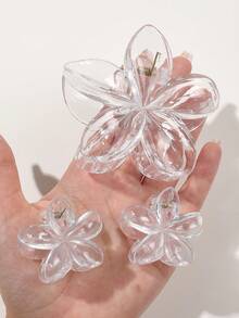 3-Piece Clear Vinyl Hair Clips Flower Snap Clips Set, Decorative Hair Accessories For Beach Trip, Spring/Summer Hair Claws Claw Clips Hair Jaw Clip Hair Clamps Hair Clutch Hair Catcher Clip Fall Winter Bows For Vacation Outfits Woman - Clear - View 3