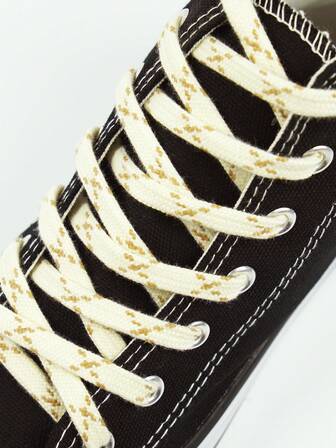 1双米色菱形平底休闲鞋带，适用于运动鞋、便鞋、休闲鞋