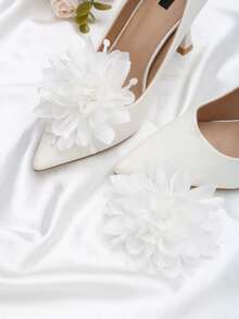 2 piezas Accesorios de zapato desmontables DIY, decoración de flor de rosa elegante y de moda para clips de zapato, adecuado para tacones altos, sandalias, zapatos planos, bolsos, accesorios de ropa, fiesta, cita, viaje - Blanco - Ver 3