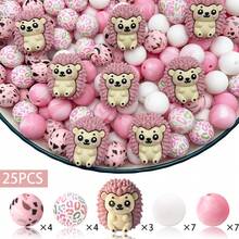 25/49/56 piezas Juego de cuentas de silicona con forma de erizo 3D lindos - Cuentas con forma de erizo de color marrón, rosa, café, gris - Ideal para manualidades DIY como llaveros, collares, pulseras, bolígrafos decorativos, joyería y colgantes - Adecuado para volver a la escuela, Halloween, Navidad, regalos festivos, regalos de cumpleaños - Erizo adorable en 3D - Ver 14