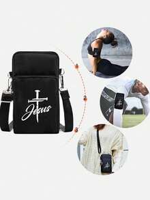 耶稣主题迷你户外运动手提包钱包，带耳机插孔、手机包、臂包、零钱包、单肩包、女士斜挎手机包，配有可调节肩带和多拉链立式钱包，适合跑步、徒步、骑行等户外运动、健身活动，也是馈赠亲友、家人、圣诞节、感恩节、生日、新年礼物的理想之选。 - 彩色 - 查看 7