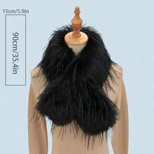 1条时尚蓬松围巾，保暖优雅双层围巾+冬季装备+熊形手套+圣诞节 - 黑色5 - 查看 6