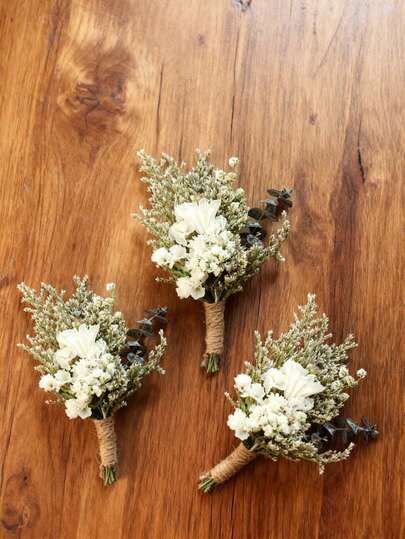 1/2/4/6/10/12/20pcs Mini Dried Flower Bouquet, Suitable For Home Tabletop Decor, Party Cake Decor, Groomsmen Boutonniere, Boho Style Groom Vintage Wedding Party Decoration, Gift For Bridal Shower