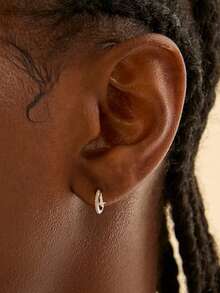 925纯银精致小巧独特锆石星星耳钉，适合女孩日常佩戴 - Star Hoop Earrings - 查看 5