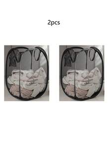 1个带提手的可折叠网状洗衣篮 - 可折叠脏衣服收纳篮