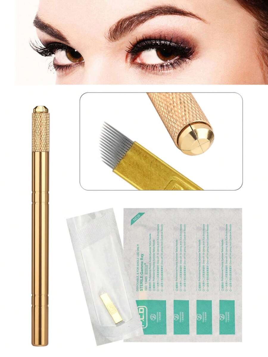 Eyebrow Microblading Pen Set, Manual Pen With Tattoo Needles, 14 Blades, Permanent Makeup Supplies - Multicolor - View 1