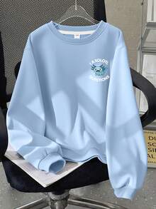 青少年男孩休闲海洋风格蓝色海龟图案圆领长袖运动衫秋冬学生男孩衣服 - 淺藍色 - 查看 4