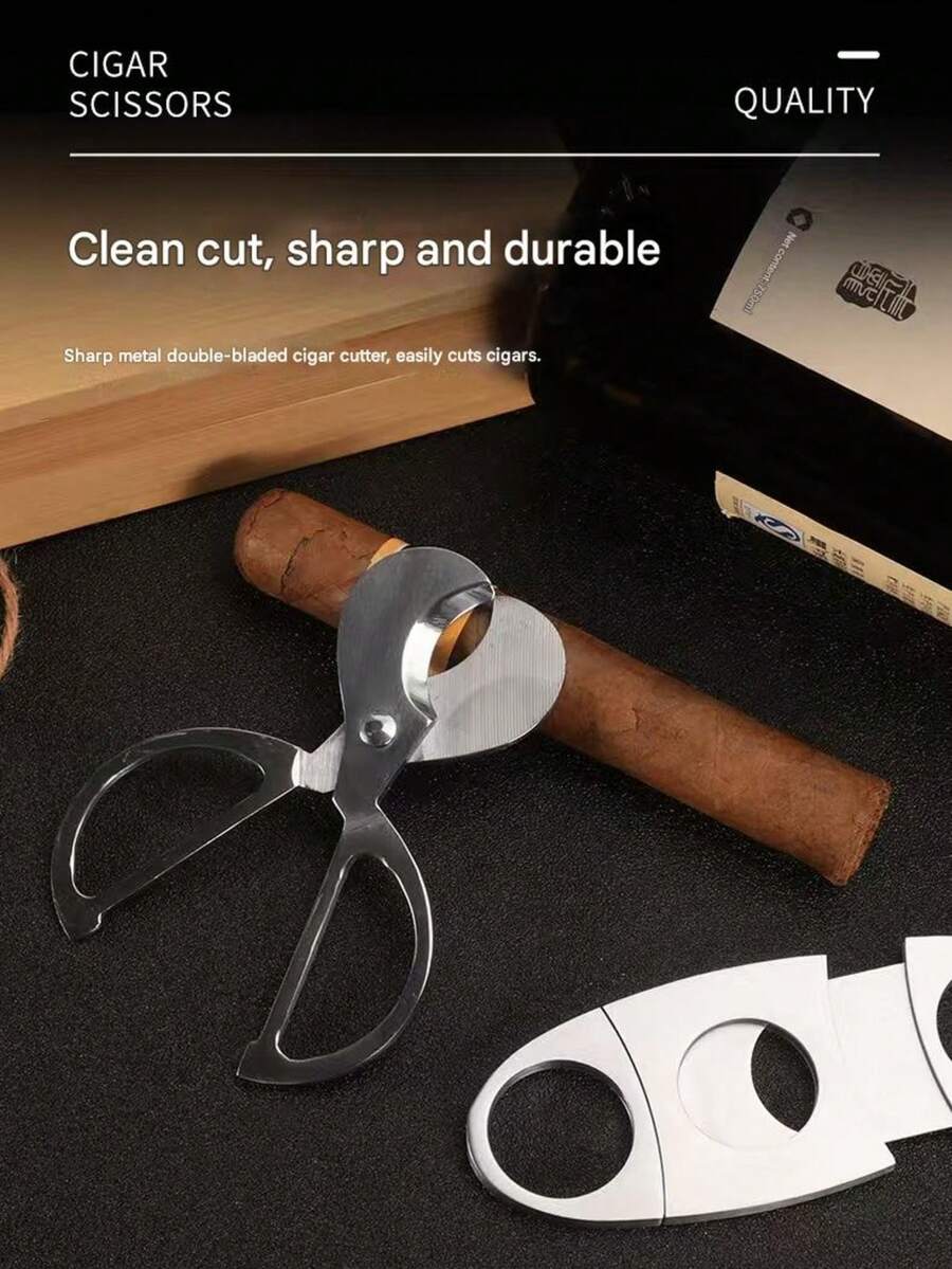 Black Plastic Guillotine-Style Cigar Cutter With Double-Edged Stainless Steel Pliers For Cutting Cigars