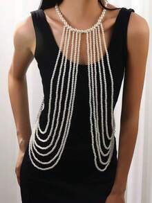 1pc Elegant White Faux Pearl Handmade Crochet Body Chain, Suitable For Women, Perfect For Parties, Fashion Shows And Gifts - 304 White - View 11