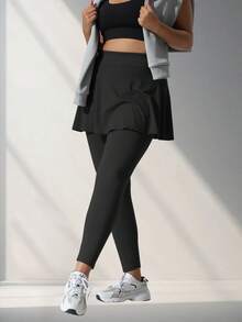 Plus Size Women Black Skirt Pants, Leggings And Skinny Pants, Suitable For Casual Outdoor Wear - Black - View 1