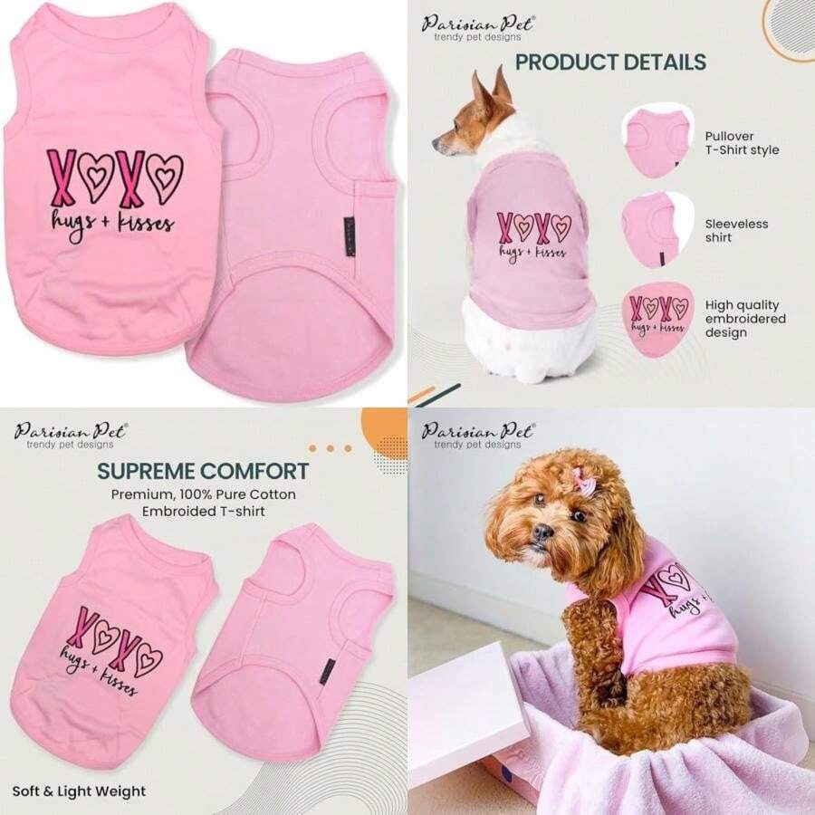 Parisian Pet Dog Summer Clothes | '' Funny Dog Tshirt with Embroidery Pattern, Size(XOXO XS) - Multicolor - Ver 1