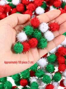 500pcs- Mini Christmas Pom-Poms, Red, Green, And White Glitter Pom-Poms For DIY Holiday Crafts And Christmas Decorations, Ideal For Crafting Christmas Hat Accessories - Multicolor - View 11