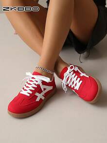 ZKBBO Women's Casual Sneakers, Flat, Lightweight, Comfortable For Fitness, Walking, Skateboarding - Red - View 4