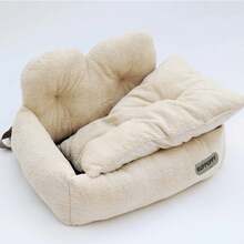 1pc Pet Travel Car Bed, Soft Car Bed For Small To Medium Pets, Comfortable With Adjustable Straps, Portable And Washable, Suitable For Car Trips - Beige - View 1