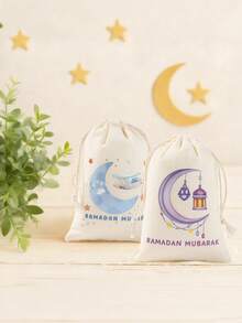 6个斋月礼品袋，中东卡通人物“斋月吉祥”设计，斋月家居装饰，开斋节，斋月餐桌装饰，斋月祝福装饰礼品袋，斋月袋，斋月派对用品 - Eid Mubarak 卡通 - 查看 7