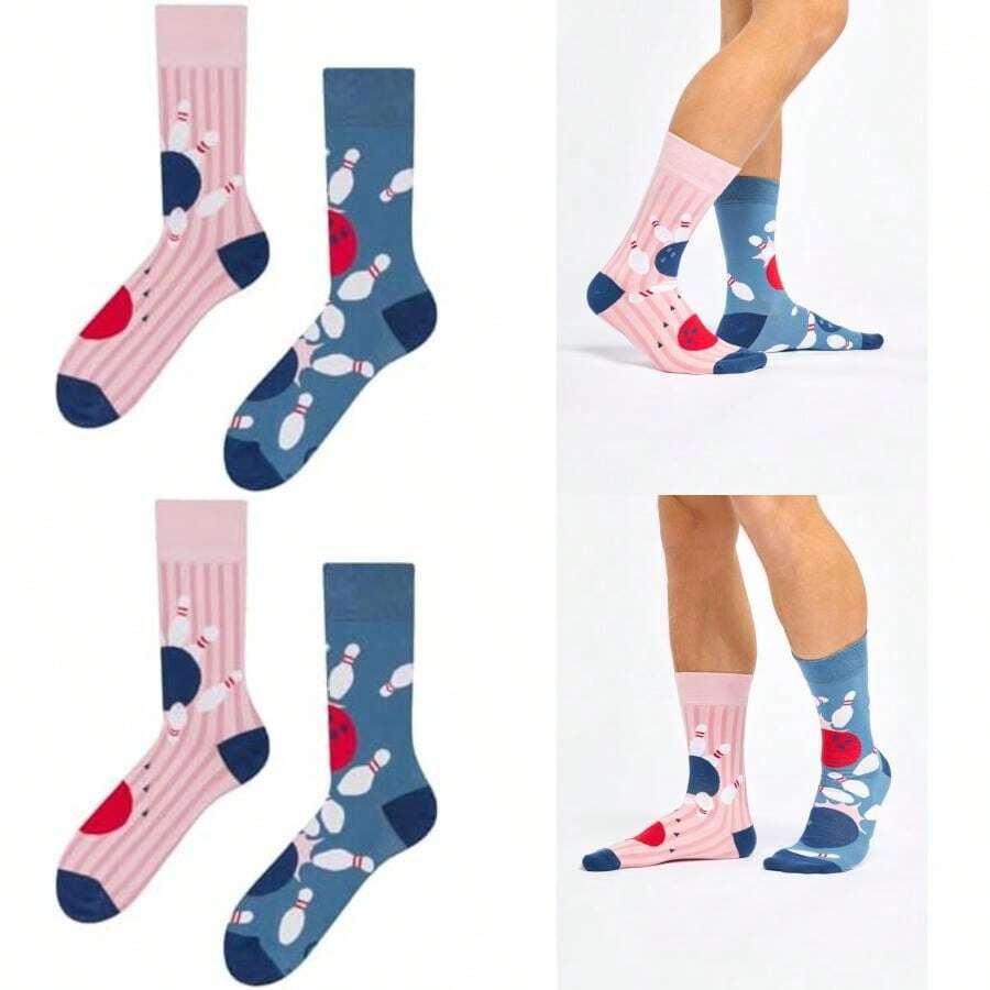 Dedoles Calcetines Unisex Hombre Mujer y Niños Algodón muchos diseños divertidos Fútbol Bicicleta Caballos Plantas Bombero Regalo diferente izquierda derecha(10-12 Juego de bolos) - Multicolor - Ver 1