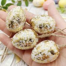 16pcs 3x4cm Easter Plastic Eggs, Hanging Eggs With Gold Foil On Surface, Use For Easter Party Decoration - Gold - View 4