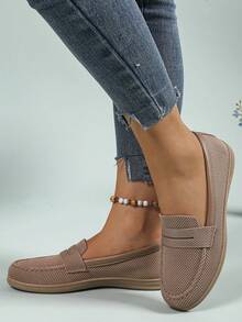 1 Pair Fashionable Minimalist Slip-On Lightweight Non-Slip Durable Casual Shoes, Suitable For Teenagers, Campus Wear, Versatile - Khaki - View 4